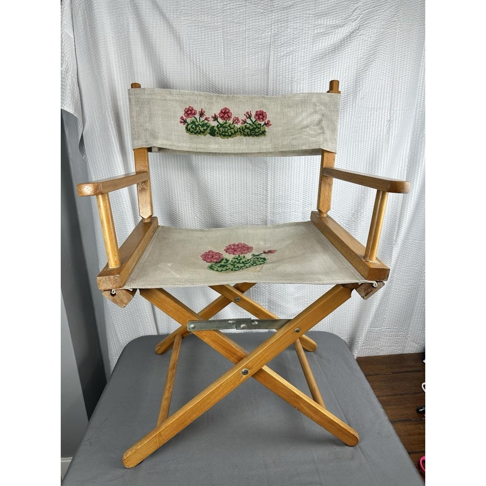 Vintage Floral Embroidered Directors Folding Chair - Commander